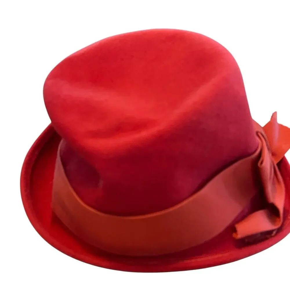 Zephyr Cloche Hat Vintage Felted Fur or Wool Women Size 6 3/4 Red Librarian Chic - Picture 3 of 10